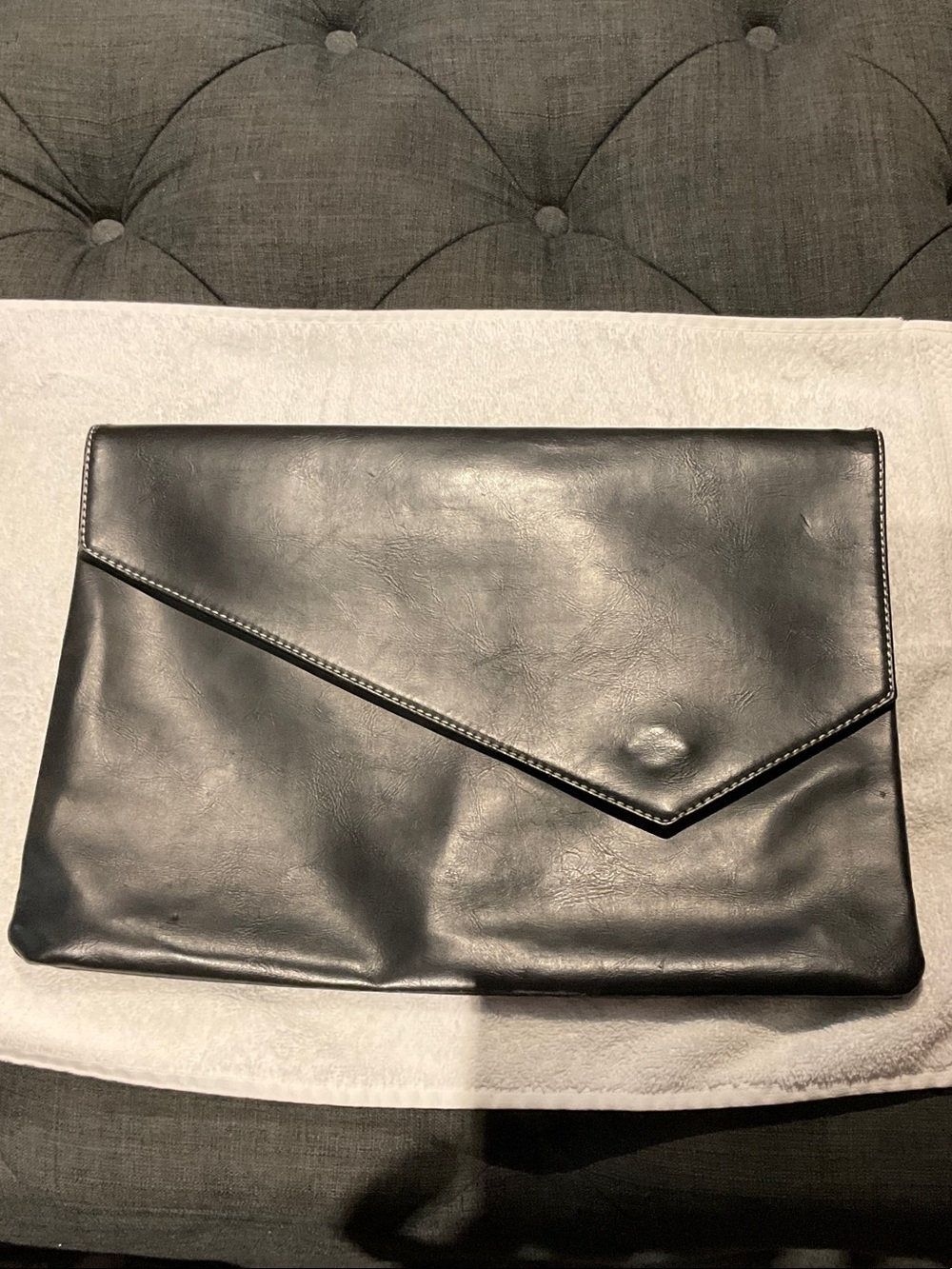 Classic Black Leather Envelope Clutch